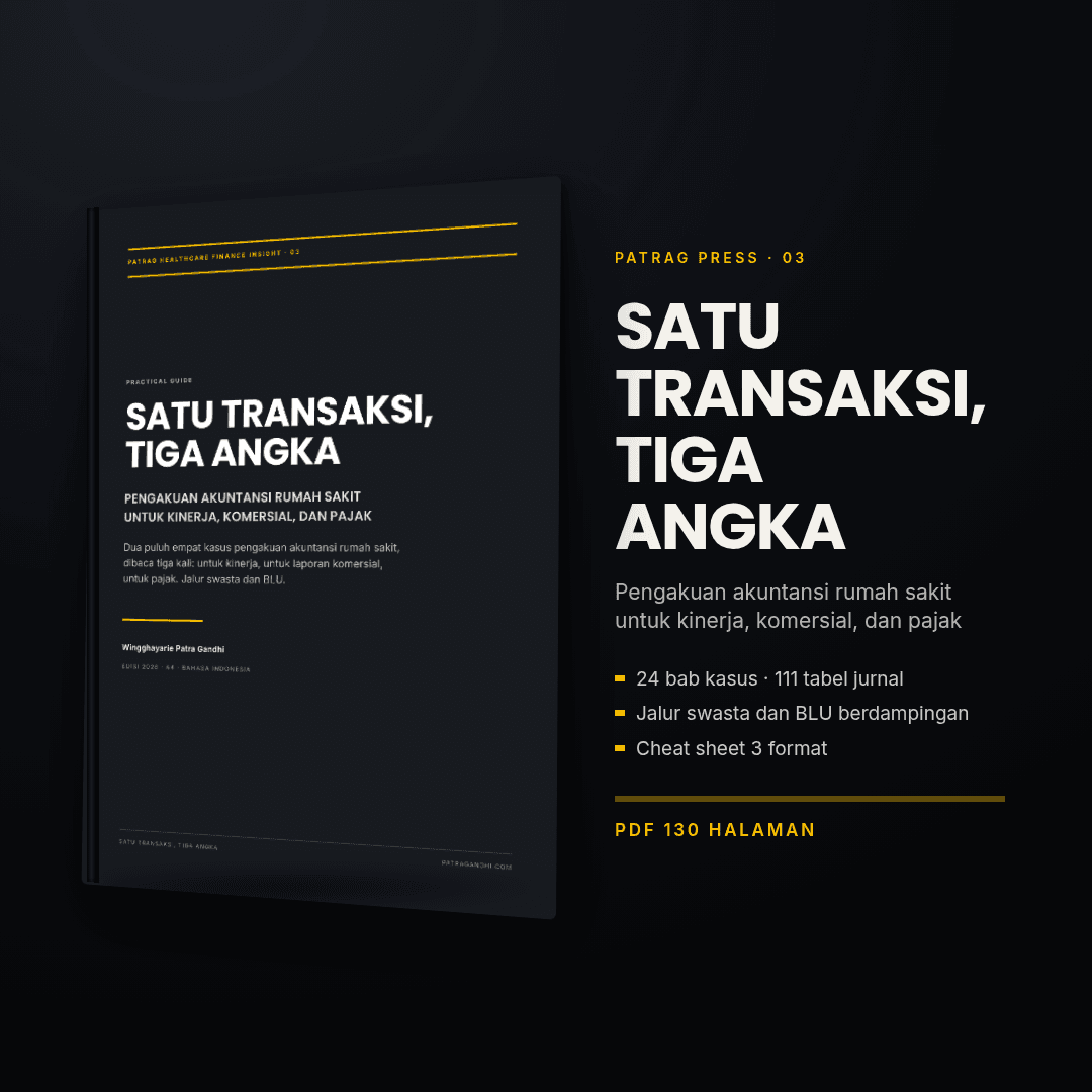 Sampul buku Satu Transaksi, Tiga Angka — akuntansi rumah sakit untuk kinerja, komersial, dan pajak